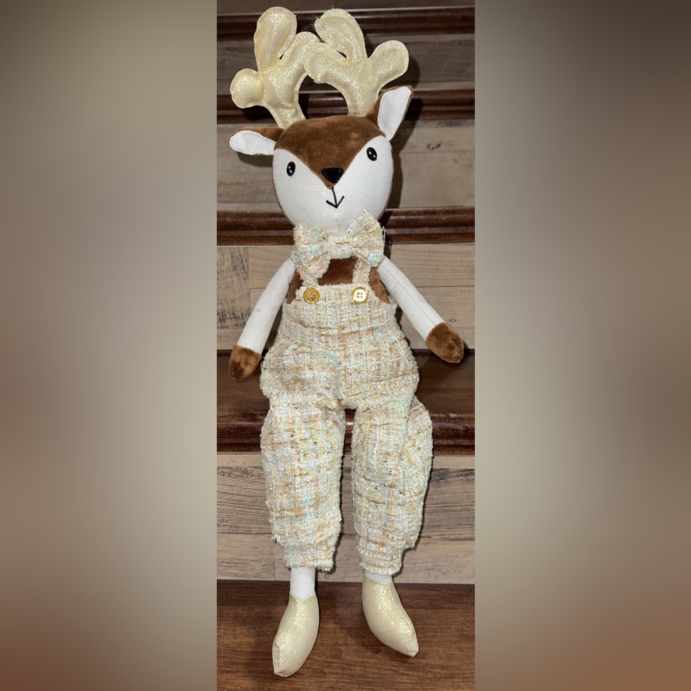 Cute 🥰 Charming Gold and Brown  Holiday Male Reindeer 🦌 Plush SHELF SITTER 23”